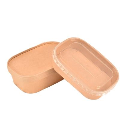 China 750ml Disposable Brown Kraft Paper Rectangular Salad Rice Take Out Paper Bowl for sale