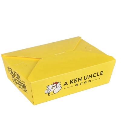 China Disposable Biodegradable Catering Fast Food Fried Chicken Paper Folding Yellow Food Bowls Customized for sale