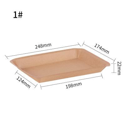 China Disposable Brown Kraft Paper Dish Wrap Disposable Tray For Supermarket Fruit Meat Packing for sale