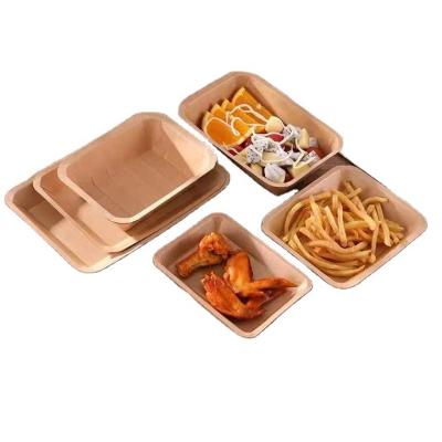 China Disposable Brown Kraft Paper Dish Disposable Tray For Fruit Meat Supermarket Packaging for sale