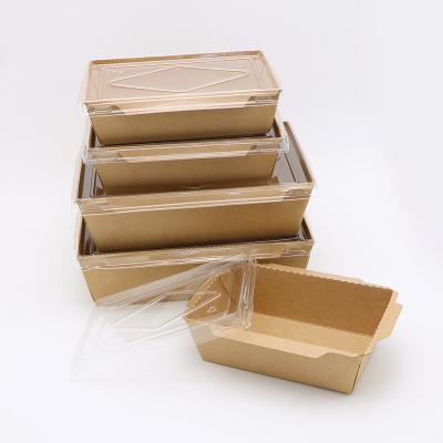 China Disposable Take Out Tray Takeaway Food Box With Dessert Bakery Cake Roll Paper Boxes Containers Sushi Wrapping Paper PET Lid for sale