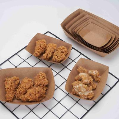 China High Quality Disposable Fry Box Wrapping Paper Tray Wholesale Kraft Paper French BBQ Food Tray Custom Brown Wrapping Paper Food Box for sale