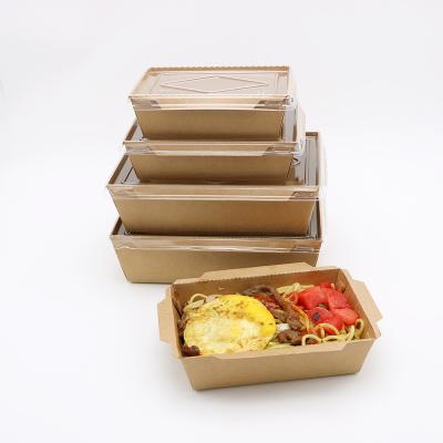 China Brown Kraft Paper One Compartment Recyclable Food Packaging Container Take Out Tray With Plastic Lid for sale