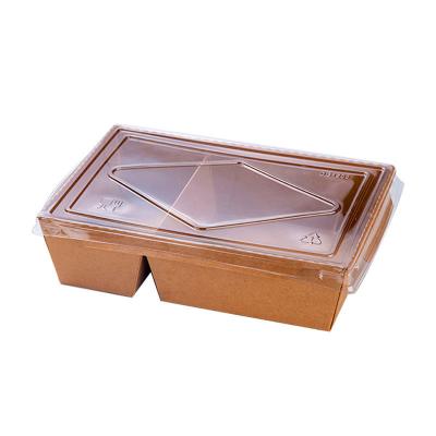 China Brown Disposable Lunch Box 2 Compartment Trays Food Grade Kraft Box Paper Disposable Container for sale