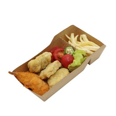 China Bio French Fried Chicken Street Food Takeaway Container 2 Compartment Food Packaging Paper Lights for sale