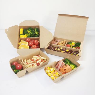 China 4 Compartment Disposable Bento Paper Lunch Box Wholesale Biodegradable Take Out Brown Kraft Paper Food Lunch Box for sale