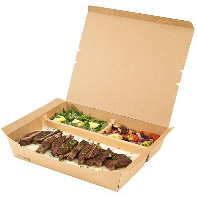 China Biodegradable Food 3 Compartment 4 Compartment Kraft Paper Lunch Food Take Out Box for sale