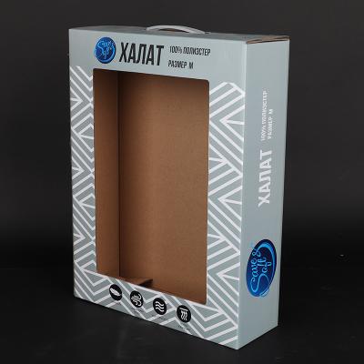 China Recycled Packaging Paper Box PVC Windows Packaging Box High Quality Cardboard Paper Materials With Plastic Handle for sale