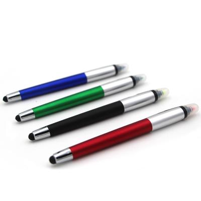 China office & Promotional Hot Selling School Pen 3 in 1 Highlighter Stylus I-Touch Ball Pen with Custom Logo for sale