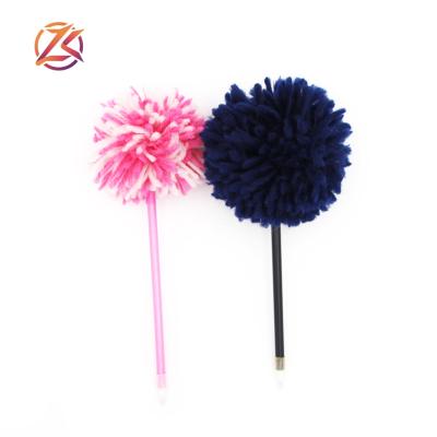 China office & School Pen Christmas Gift Broom Shape Pom Pom Fluffy Ball Pen For Kids for sale