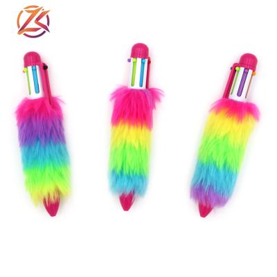 China office & School Pen Promotional Plush Rainbow 6 Color Ballpoint Pen Pom Pom Pen for sale