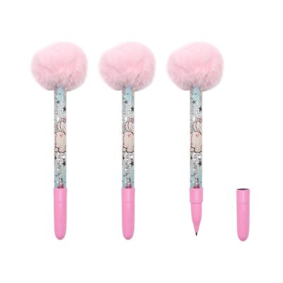 China Pen Fashion Promotional Gift Pom Pom Ball Pen Glitter Floating Pens for sale