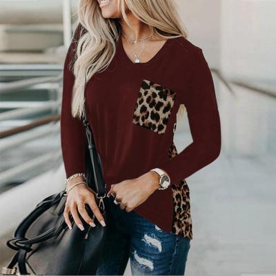 China Women 2020 Breathable Casual Sweatshirt Color Block Long Sleeve Sweater Tops Loose Leopard Tunic Tops For Summer Autumn for sale