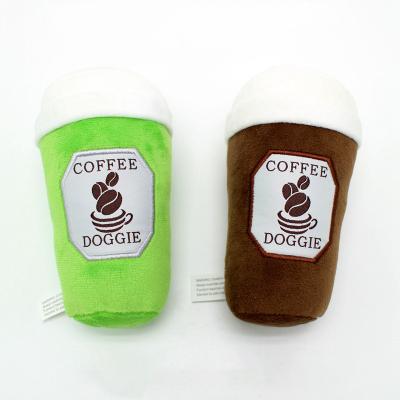 China Drop Shipping New 2022 Printing Logo Coffee Squeak Plush Puppy Cotton Dogs Stocked Toys for sale