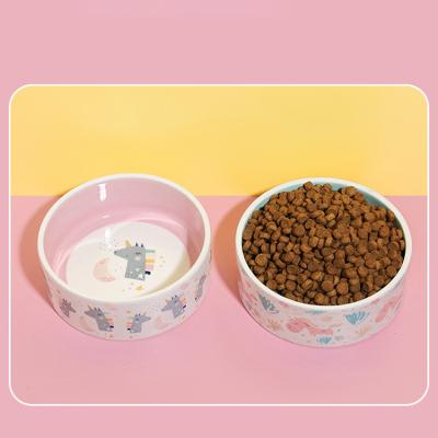 China Sustainable Custom Cartoon Patterned Pottery Easy Cleaning Dog Cat Food Feeder Ceramic Bowls For Pet for sale