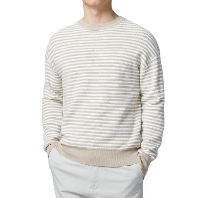 China Polyester / Cotton Striped Contrast Color Knit Sweater Slim Round Neck Mens Sweater for sale