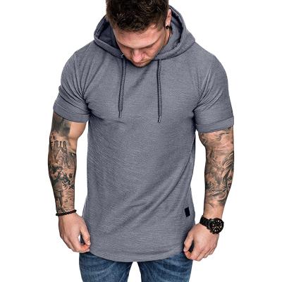 China The 2021 new European and American style hooded men's short sleeve T-shirt breathable loose solid color summer men's wear large for sale