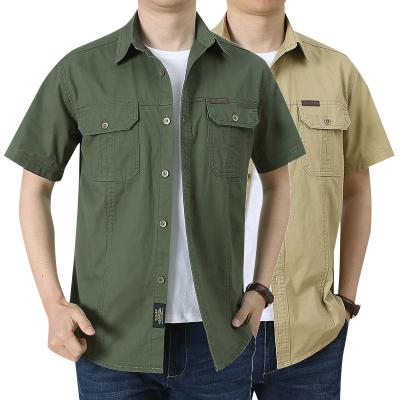 China New Breathable Slim Men's Summer Shirt Casual Large Size Machining Loose Top Military Uniform Pure Cotton Short Sleeve Shirt for sale