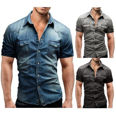 China Polyester / Short Sleeved Shirt Denim Cotton Men's New Business Casual European And American Shirt for sale