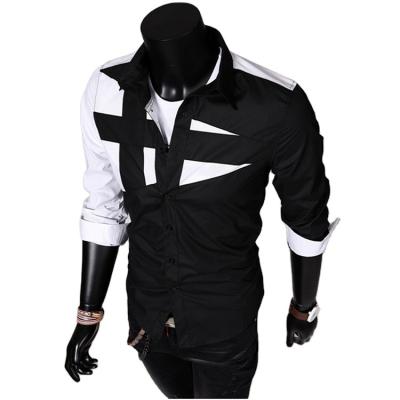 China European and American contrast color polyester/cotton men's lapel long sleeve shirts spring fashion plus size shirts for men for sale