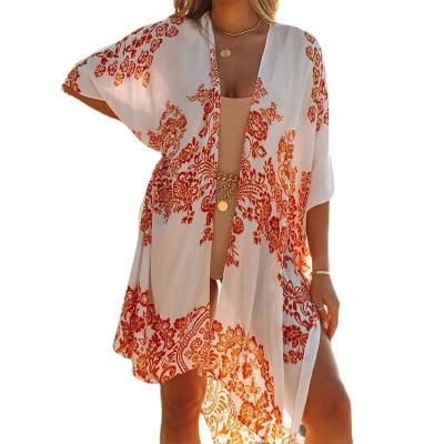 China Ladies Summer Beach Breathable Bohemian Blouse Printed Chiffon Cardigan for sale