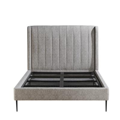 China Luxury Modern Bedroom Furniture Stainless Steel Legs Queen King Size Upholstery Leather Bed for sale