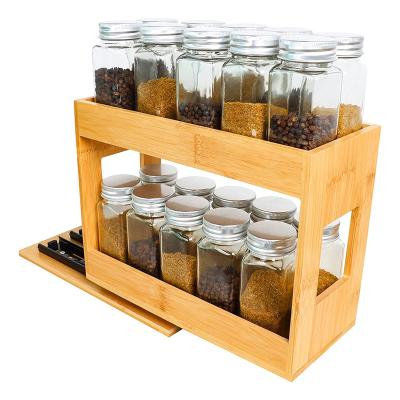 China Sustainable Detachable Bamboo Storage Box Kitchen Spice Rack Bamboo Seasoning Container Condiment With Glass Jars for sale