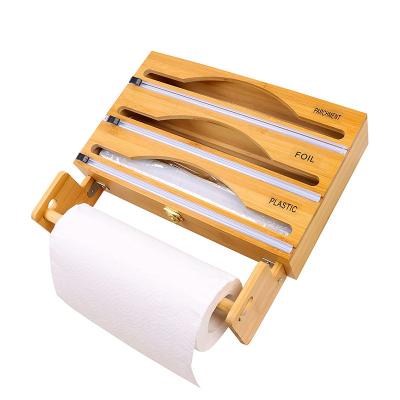 China QL1021 Wall Mount Bamboo Paper Towel Holder For Kitchen Aluminum Foil And Wax Paper Dispenser For Kitchen Drawer for sale