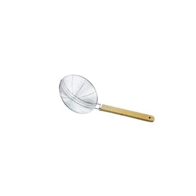 China Sustainable Popular India Stainless Steel Frying Skimmer With Long Wooden Handle for sale