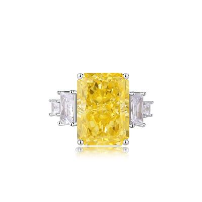 China FASHIONABLE Elegant Yellow Ice Crushed Stone Women's 925 Sterling Silver CZ Zircon Ring Luxury Gift for sale