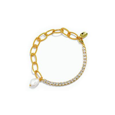 China New Designer Inspired Women Irregular Charm Bead Chain Bracelet Casual/Sporty Luxury Baroque Zircon Decor for sale