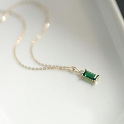 China 925 Emerald Zircon Square Rectangle Pendant Necklace Unique Nickel Free Sterling Silver 14K Gold Plated Necklace for sale