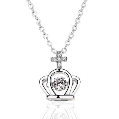 China Women Jewelry CZ 925 Sterling Silver Dainty Zircon Crown Nickel Free Pendant Necklace for sale