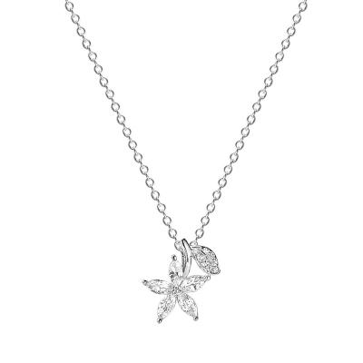 China 925 Sterling Silver Jewelry Gold Plated CZ Minimalist Nickel Free Zircon Stone Flower Pendant Necklace For Women for sale