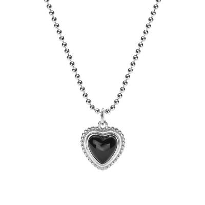 China FASHIONABLE High Quality Black Onyx Heart Necklace 925 Sterling Silver For Women for sale