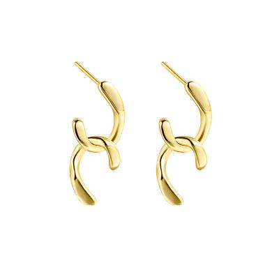 China TRENDY Retro Silver 18K Gold Plated Irregular Geometric Double Dangle Stud Earrings for sale