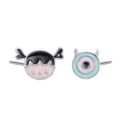 China Factory Sale Cute Monster Nickel Free And Silver Cartoon With Enamel Earring Stud For Girls for sale