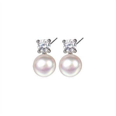 China Shinny High Quality Nature Stone Nnature Pearl Stud Earrings Jewelry S925 Sterling Silver Pearl With Zircon Stud Earrings for sale