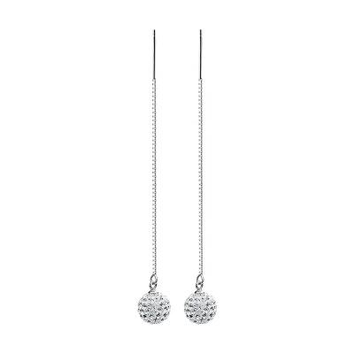 China TRENDY Fashion 925 Sterling Silver Long Crystal Ball Earrings for sale