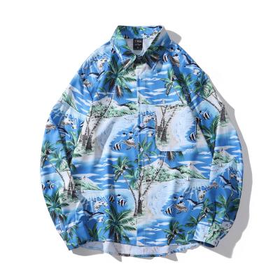 China Hot Anti-wrinkle Mens Hawaiian Beach 3D Printing Wholesale Price Mens Long Sleeve Shirt Lapel for sale