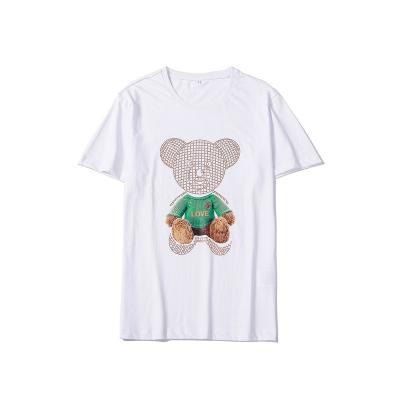 China 2021 Wholesale Price Anti-wrinkle Cotton Bear Loose Hot Diamond High Quality Men's Short Sleeves for sale