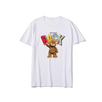 China New Plush Anti-wrinkle Bear Letters Pattern Summer Popular Casual Youth Short Sleeve Round Neck Loose for sale