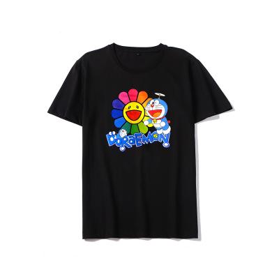 China Anti-wrinkle summer cotton rainbow smile flower cartoon character printing casual short-sleeved T-shirt relaxed personality lovers for sale