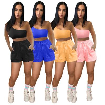 China 2021 Anti-Wrinkle Women Short Pants Tracksuits Tracksuits 2 Piece Set Teams Women Summer Biker Short Two Piece Set for sale