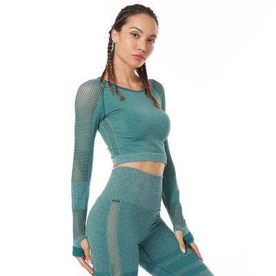 China New Arrival Breathable Fitness Activewear Long Sleeve Leggings Hollow Mesh Yoga Set For Women for sale