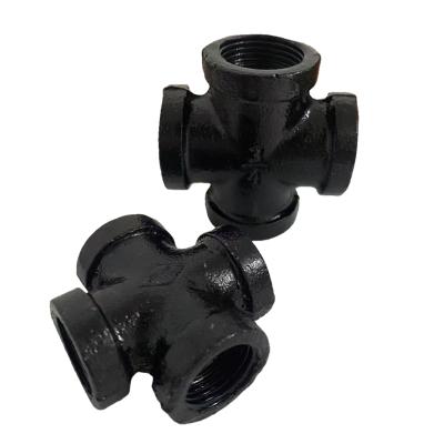 China Hot Sale Decoration 4 Way Pipe Fitting Malleable Iron Cross Tee Female Tube Connector For DIY Home Decor for sale