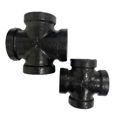 China Decoration Black Malleable Iron Pipe Fitting Cross Tee for DIY Decor or Vintage Industrial Style for sale