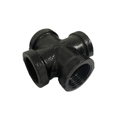 China Decoration 1/2 Pipe Fit Cross Tee Threaded Cast Iron Black Malleable Iron For DIY Plumbing Pipe Decor Furniture for sale