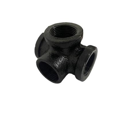 China Decoration Black Iron Outlet Tee 4 Way Side Pipe Fitting For DIY Decor Or Vintage Industrial Style for sale