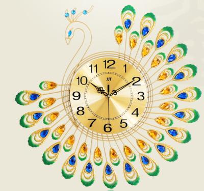 China Home Decoration Antique Style Movement Metal Peacock Silent Wall Clock for sale